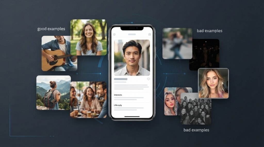 Dating app profile showing a clear main photo and varied lifestyle photos