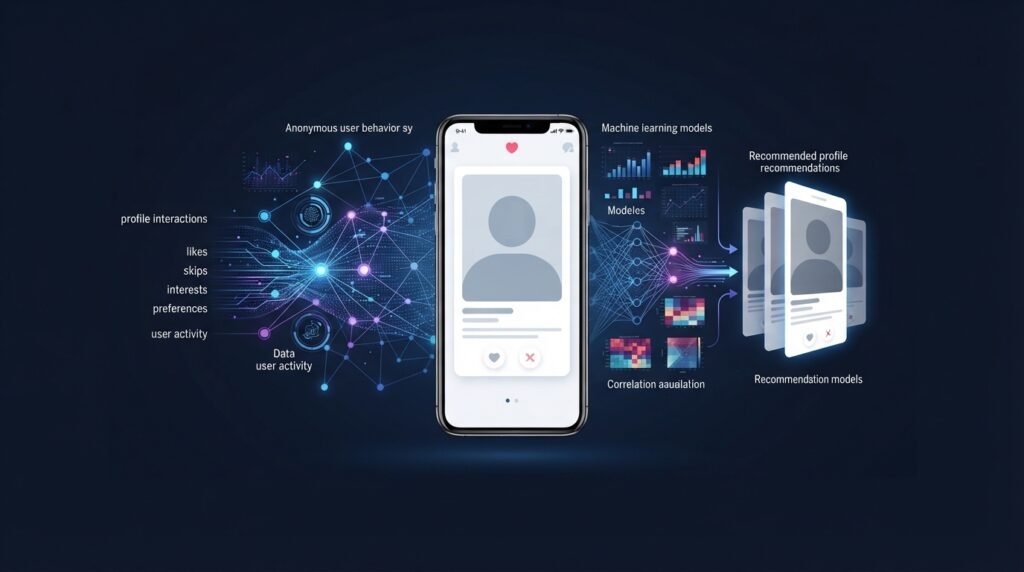 Artificial intelligence and machine learning analyzing dating app user data and profile patterns