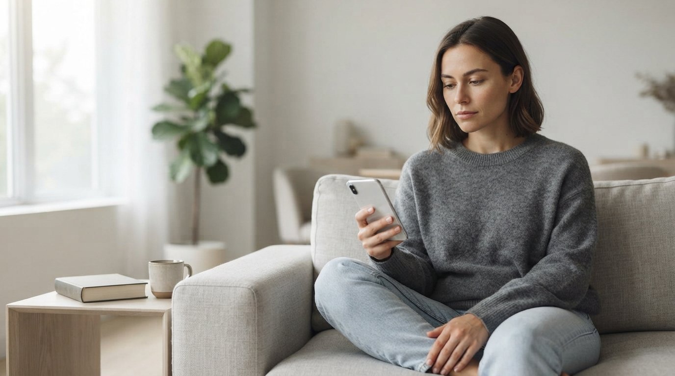 Person checking a dating app after a conversation stops